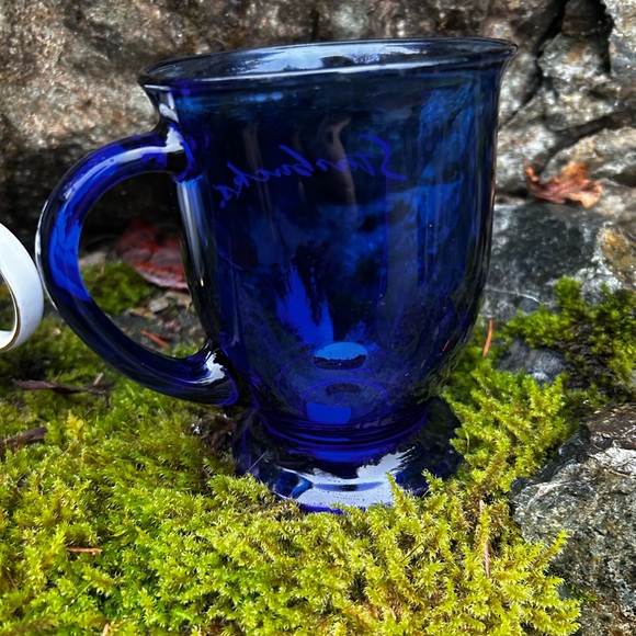 Starbucks Cobalt Blue Glass 16 oz Coffee/Tea Pedestal Mug/Cup Anchor Hocking USA - Picture 3 of 6